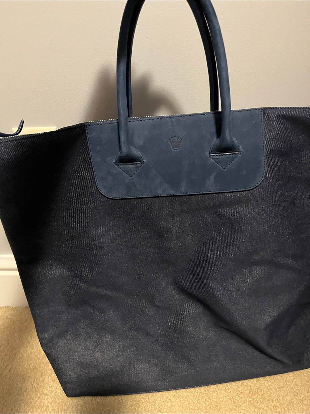 Rolex Navy Blue Denim And Leather Trim Tote